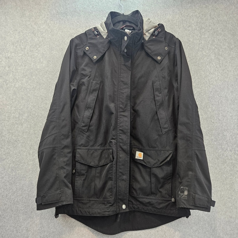 CARHARTT STORM DEFENDER | Women M 8/10 Black Hooded Waterproof Utility Jacket